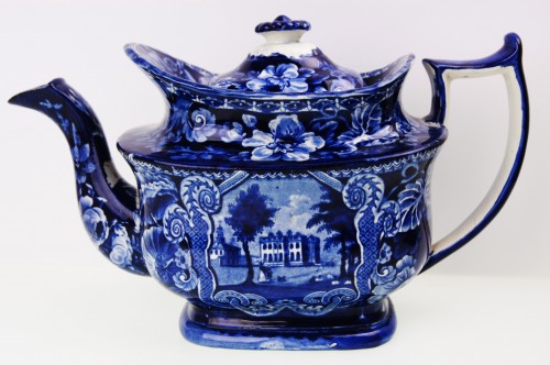 풀로우블루 스테폴셜 티팟 1820  Early Dark Blue Staffordshire Teapot - Yorkshire Denton Park circa 1820