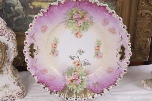 Reinhold Schlegelmilch 공장 (RS 프러시아)케이크 플레이트 Reinhold Schlegelmilch Factory (RS Prussia) Unmarked Cake Plate circa 1900 - NICE!!!