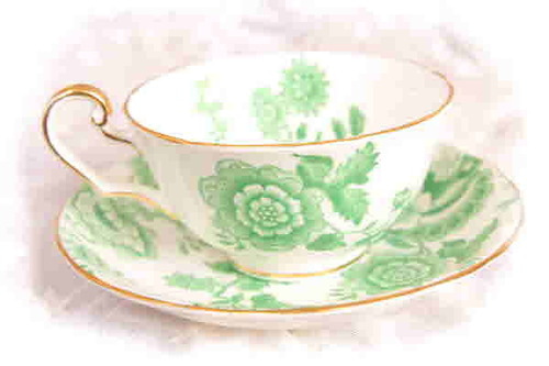 빅토리아 &quot;만다린&quot; 그린 컵&amp;소서 -크레이징 Victoria &quot;Mandarin&quot; Green Cup &amp; Saucer circa 1920 - Crazing