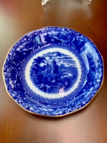 플로우 블루 풍경 스프 볼 Flow Blue Scenic Soup Bowl circa 1910
