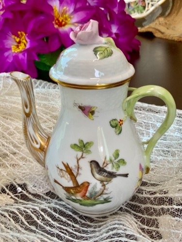 헤렌드 로쉴드 버드 핸드페인트 미니 커피 팟 Herend Rothschild Bird Hand Painted Mini Coffee Pot