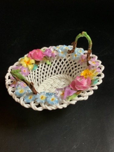스테포셔 핸드 메이드 핸드페인트 프로럴 바스켓 Hand Made Hand Painted Floral Basket circa 1960