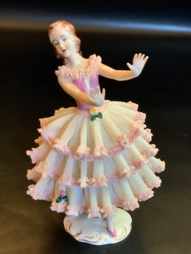 드레스덴 아트 레이스 발레리나 피겨린 Dresden Art Lace Ballerina Figurine circa 1950