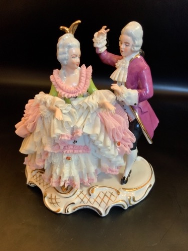 William Rittirsch 드레스덴 레이스 커플 피겨린 William Rittirsch Dresden Lace Couple Figurine circa 1950