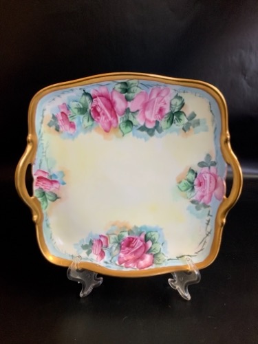 빅토리언 핸드페인트 패스트리 서빙 플레이트 Victorian Hand Painted Pastry Serving Plate circa 1900