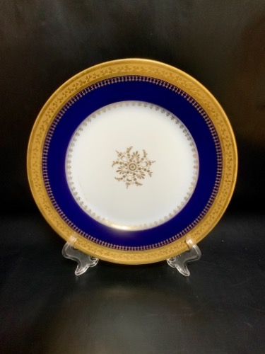 Delinieres 리모지 골드 에칭 코발 블루 플레이트-있는 그대로-(칩) Delinieres Limoges Gold Etched Cobalt Plate circa 1900 - AS IS