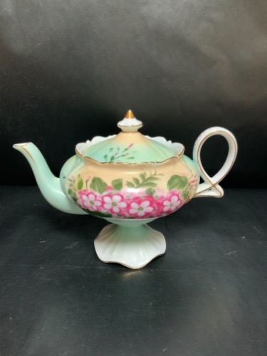 빈티지 핸드페인트 굽있는 티 팟 Vintage Hand Painted Pedestal Tea Pot