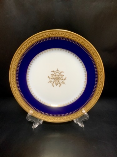 Delinieres 리모지 골드 에칭 코발 블루 플레이트-있는 그대로-(칩)  Delinieres Limoges Gold Etched Cobalt Plate circa 1900 - AS IS