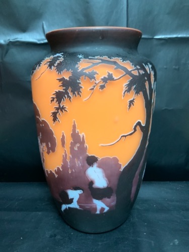 Muller Freres Luneville 4가지 색의 유리 꽃병 1900 / Muller Freres Luneville  HUGE 4 Color Cameo Glass Vase circa 1900 - Signed and Gorgeous!!!