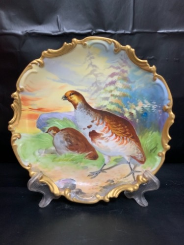 Coronet 라지 핸드페인트 챂 플레이트  Coronet Large Hand Painted Partridge Chop Plate circa 1900