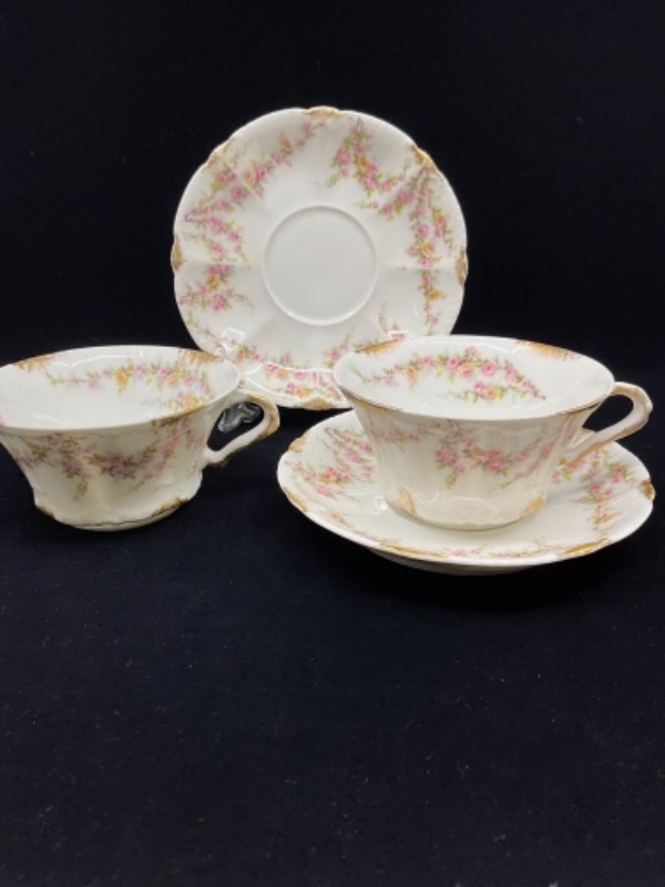 하빌랜드 리모지 “프로럴 갈랜드” 티 컵&amp;소서 Haviland Limoges &quot;Floral Garland&quot; Tea Cup &amp; Saucer circa 1900