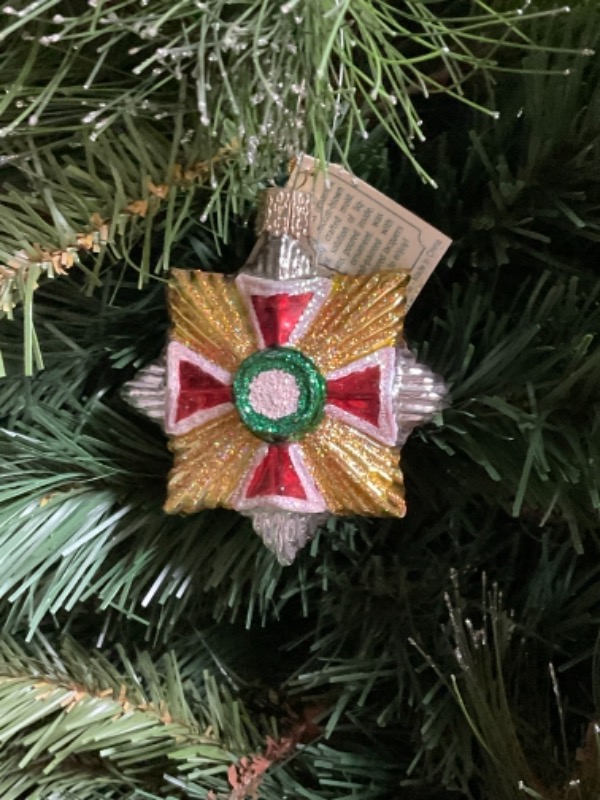 올드 월드 크리스마스 핸드 블로운 / 핸드페인트 &quot;Polish Star&quot; 크리스마스 트리 장식 2007 Old World Christmas Hand Blown / Painted &quot;Polish Star&quot; Christmas Tree Ornament