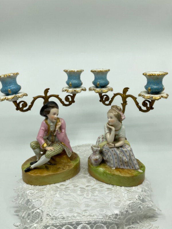 19세기 피겨 캔들 홀더 -한쌍-있는 그대로-칩- 19th Century Figural Candle Holder Pair