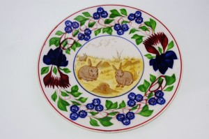 렙빗 스틱 스페터웨어 플레이트 1860`1890 Rabbitware Stick Spatterware Plate w/ Virginia Pattern circa 1860-1890