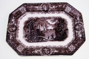 멀베리 트랜스퍼웨어 플fo터 1853~1862 Mulberry Transferware Platter by E Challimor in the Panama Pattern dtd 1853-1862