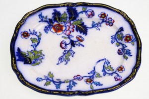 풀로우블루 파리크롬1820~1840 플래터Flow Blue Polychrome Platter by Adams circa 1820-1840