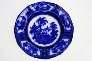 플로우 블루 와이드 림 수프 볼  Flow Blue Wide Rim Soup Bowl by Adams circa 1835-1855