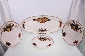  Villeroy &amp; Boch 피쉬 플래터+3플래이트 Antique Villeroy &amp; Boch Fish Platter + 3 Plates circa 1874 - 1909