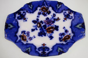 Ridgways 플로우블루 폴리크롬 라지 프래터 Ridgways Flow Blue Polychrome Large Platter circa 1899