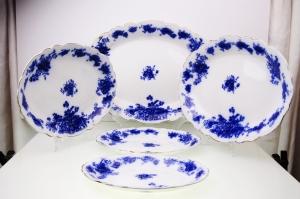 귀한! Grindley &quot;알바니&quot;패턴 플로우블루 플래터 5pc세트 RARE !!! Set of 5 Flow Blue Platters in &quot;Albany&quot; pattern by Gr