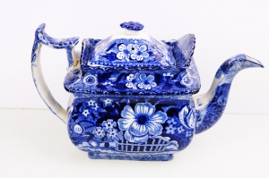 Dark Blue Staffordshire Teapot by Wood circa 1825