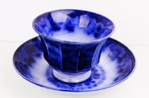 Flow Blue Cup &amp; Saucer (Woods) 1820 - 1850