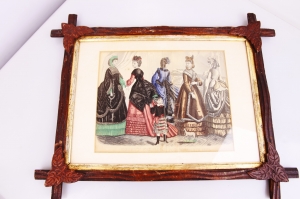 Godey&#039;s Litho Fashion Plate in Early Walnut frame - December 1870