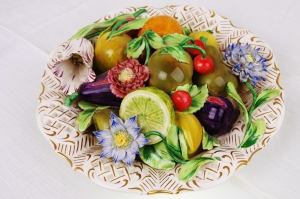 귀한 Mottahedeh 이탈리언  카포디몬테 과일 &amp; 꽃 바구니 Rare Mottaheda Italian Capodimonte Fruit &amp; Flower Basket
