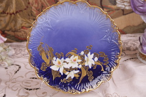  스텐리 코발 블루 화려한 플레이트 Stanley Cobalt Blue Gilded Plate circa 1890
