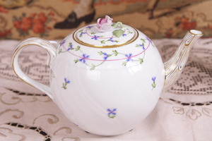 헤런드 블루 갈랜드 티팟 Herend Blue Garland Teapot with Rose dtd Feb 1998
