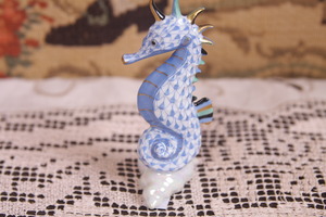 헤런드 해마 핸드페인트 블루 그물무늬 Herend Seahorse Hand Painted Blue Fishnet Feb. 2001
