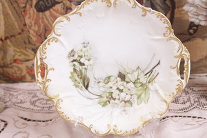 Coiffe 리모지 엘리트 공장 데코 투핸들 케이크 플레이트 Coiffe Limoges Elite Factory Decorated 2 Handle Cake Plate circa 1890