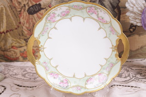 빅토리언 핸드페인트 투핸들 케이크 플레이트 Victorian Parlor Painted 2 Handled Cake Plate circa 1900