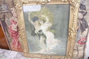 THE STORM by French artist Pierre Auguste Cot 1880 Print on Canvas in Gilded Frame