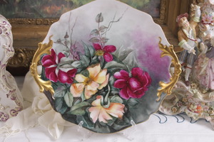 Delinieres 리모지 투핸들 핸드페인트 케이크 플레이트 Delinieres Limoges 2 Handled Hand Painted Cake Plate circa 1894 - 1900