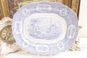 윌리암 리지웨이 트랜스퍼웨어 칠면조 플래터 &quot;오리엔탈 페턴&quot; William Ridgway Light Blue Transferware Turkey Platter in &quot;Oriental&quot; Pattern circa 1830 - 1840 (ALMOST 200 YEARS OLD!!!)