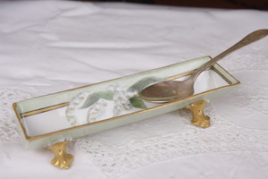빅토리언 핸드페인트 수저 받침대 Victorian Hand Painted Trough Spoon Rest circa 1900