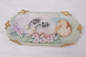 빅토리언 핸드페인트 주얼리 드레서 트레이 Victorian Parlor Painted Jewelry Dresser Tray circa 1900
