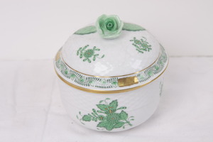 헤런드 그린 차이니스 부퀘 커버 슈거 볼 Herend Green Chinese Bouqet Covered Sugar Bowl dtd 1996