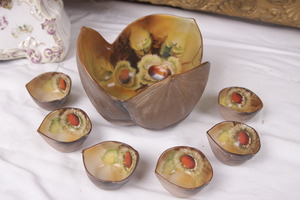 Noritake Morimura Bros의 견과류 디쉬 세트 1910 / Noritake Morimura Bros. Hand Painted Chestnut Motif Nut Dish Set circa 1910 - AWESOME!!!!