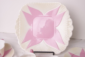 쉘리 데인티 핑크 스타 투핸들 케이크 플래이트 -매우 귀한 - Shelley Dainty Pink Star 2 Handled Cake Plate circa 1920 - RARE!!!