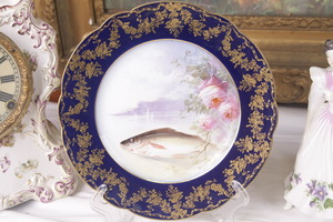 Delinieres 리모지 공장 데코 &amp;아티스트 서명 코발 블루 피쉬 플레이트 Delinieres Limoges Factory Decorated &amp; Artist Signed Cobalt Fish Plate dated 1893 - #4