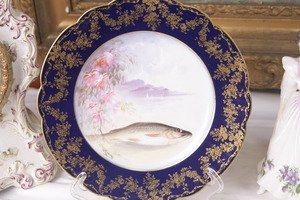 Delinieres 리모지 공장 데코 &amp;아티스트 서명 코발 블루 피쉬 플레이트 Delinieres Limoges Factory Decorated &amp; Artist Signed Cobalt Fish Plate dated 1893 - #6