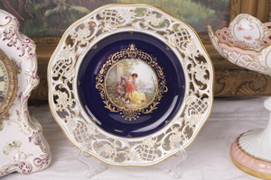Meissen Reticulated Cobalt Watteau Scenic Plate circa 1815 - 1923 - Original!!!!