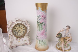 빅토리언 핸드페인트 긴 꽃병 Victorian Hand Painted Tall Hall Vase circa 1900 - Beautiful!