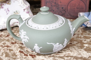 웨지우드 제스퍼웨어 세이지 그린 티팟 Wedgwood Jasperware Sage Green Dip  Teapot circa 1843 - 1908