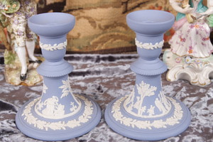 웨지우드 제스퍼웨어 블루 촛대 한쌍 Wedgwood Jasperware Pale Blue Candlesticks Pair (2) dtd 1968