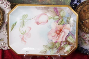 W. Guerin 리모지 핸드페인트 스몰 플레터 W. Guerin Limoges Hand Painted Small Platter dated 1895