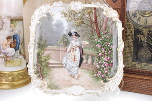 하빌랜드 리모지 핸드페인트 풍경 초상화 플레이트 Haviland Limoges Hand Paited Scenic Portrait Plate circa 1891