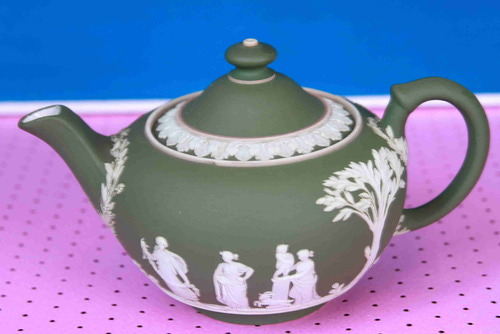 웨지우드 제스퍼웨어 다크 올리브 그린 딥 개인 티팟 Wedgwood Jasperware Dark Olive Green Dip Individual Teapot circa 1870